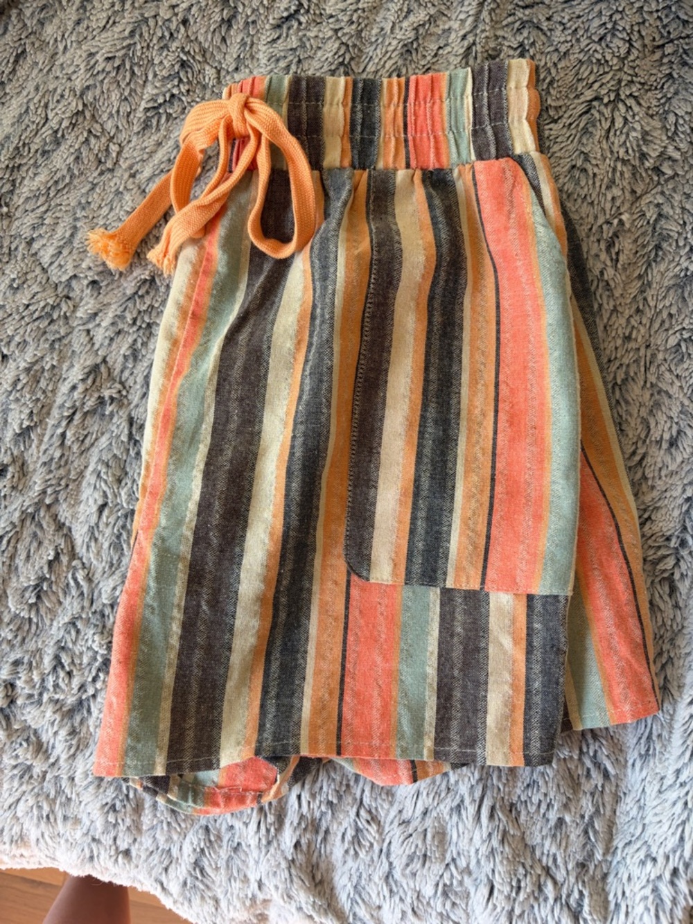 SHEIN Orange Coral Mint Striped Drawstring Women's Athletic Shorts